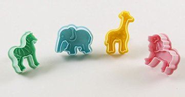Y&amp;Y Star 4pcs of 3D Animals Set (Lion Elephant Deer Zebra) Plunger Cutter Cake Decorating Fondant Embossing Too...