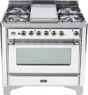 36" - 5 Burner Dual Fuel Range + Griddle with Convection Oven Finish: True White
