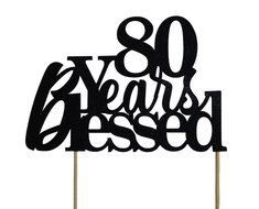 All About Details Black 80-Years-Blessed Cake Topper
