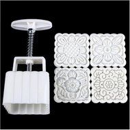 FUJINET Hand-Pressure Moon Cake Molds for Pastry DIY Baking Cookies - Square Plants Floral Pattern 1 Set with... N3