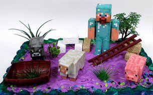 13 Piece MINECRAFT Themed Birthday Cake Topper Set Featuring Minecraft Characters and Decorative Themed Accessories N4