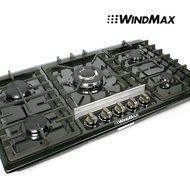 Windmax 34" Black Titanium Stainless Steel Built-in 5 Ring Burners Stoves Gas Hob Cooktop Cooker