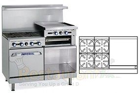 Imperial Commercial Restaurant Range 48&quot; 4Burner 24&quot; Raised Griddle Oven/Cab Nat Gas Ir-4-Rg24-C-Xb