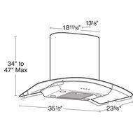 Air King IBIZ36GL 36-Inch Ibiza Chimney Style Island Mount Range Hood with Glass Canopy, Stainless Steel