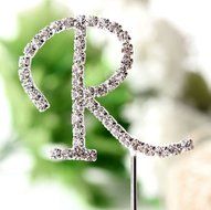 26 English Letters Monogram Decor Crystal Rhinestone Cake Topper Decoration for Birthday Party Wedding - Silver... N16
