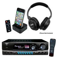 Pyle Stereo Receiver, Wireless Headphones and Dock Package - PT260A 200 Watts Digital AM/FM Stereo Receiver -...
