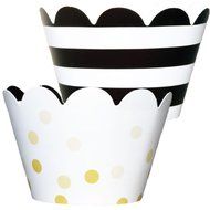 Mini Wedding Cupcake Wrappers, Gold Ombre Dots, Black and White Stripe, Confetti Couture Party Supplies, 24 Wraps