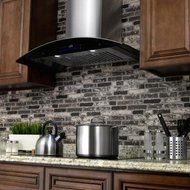 36 in. Convertible Wall Mount Range Hood in Stainless Steel with Black Tempered Glass and Touch Control N2