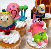 SPONGEBOB SQUAREPANTS 12 Piece CUPCAKE Topper Set Featuring 10 Random SpongeBob Figures and Themed Decorative... N9