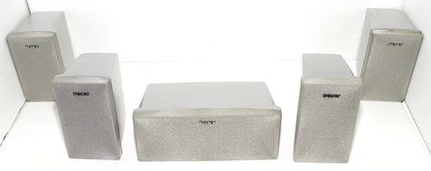 5 Piece SONY SURROUND SOUND SPEAKERS - 2 Front + 2 Rear + Center - silver color, Aluminum, 100W