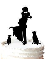 Buythrow Unique Wedding Cake Topper Bride and Groom Silhouette with 2 Dog N2