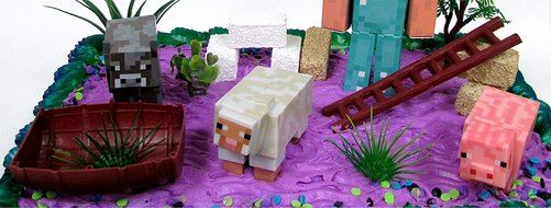 13 Piece MINECRAFT Themed Birthday Cake Topper Set Featuring Minecraft Characters and Decorative Themed Accessories N5