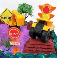 15 Piece CONSTRUCTION TRUCKS Themed Birthday Cake Topper Featuring Heavy Duty Equipment Vehicles and Decorative... N5