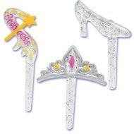 24 Count Princess Glitter Cupcake Picks Toppers Party Supplies Tiara Slipper Wand
