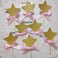 DOOXOO Gold Star Cupcake Toppers Gold Glitter Cake Toppers Birthday Cake Toppers Wedding/Anniversary Cake Toppers... N2