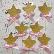 DOOXOO Gold Star Cupcake Toppers Gold Glitter Cake Toppers Birthday Cake Toppers Wedding/Anniversary Cake Toppers... N3
