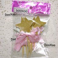 DOOXOO Gold Star Cupcake Toppers Gold Glitter Cake Toppers Birthday Cake Toppers Wedding/Anniversary Cake Toppers... N4