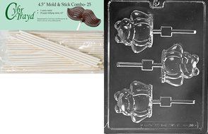 Cybrtrayd 45St25-A136 Frog Pop Animal Chocolate Candy Mold with 25 4.5-Inch Lollipop Sticks