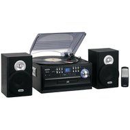 Jensen 3-Speed Turntable with CD Player, AM/FM Stereo Radio, Cassette Player and Stereo Speakers, Blue Back-Lit...