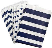 Outside the Box Papers Polka Dot, Stripe and Chevron Treat Sacks 5.5 x 7.5 48 Pack Navy Blue, White