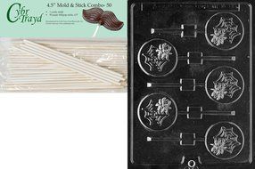 Cybrtrayd 45St50-H082 Spider in Web Lolly Halloween Chocolate Candy Mold with 50 4.5-Inch Lollipop Sticks