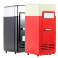 Anself Mini USB Fridge Cooler Warmer Refrigerator for Drink Beverage Cans Red Blue LED Light (Black) N9