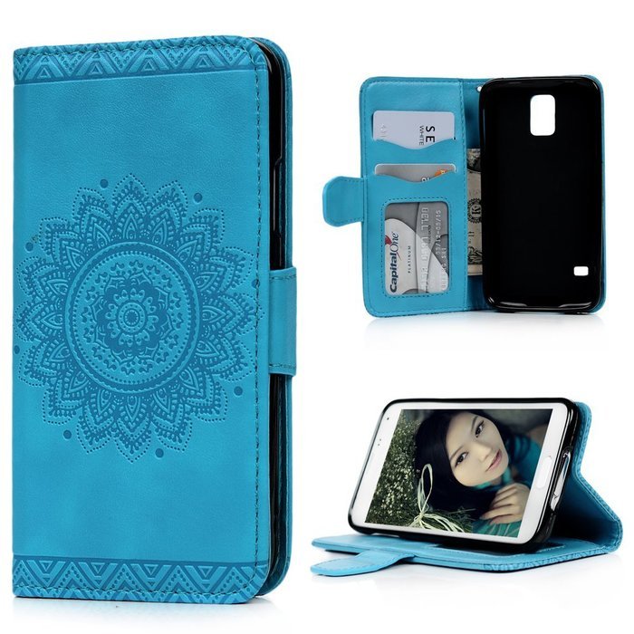 S5 Case,Samsung Galaxy S5 Case (I9600) - Wallet Embossed Totem Flower Design Folio Flip PU Leather with Stand... N22