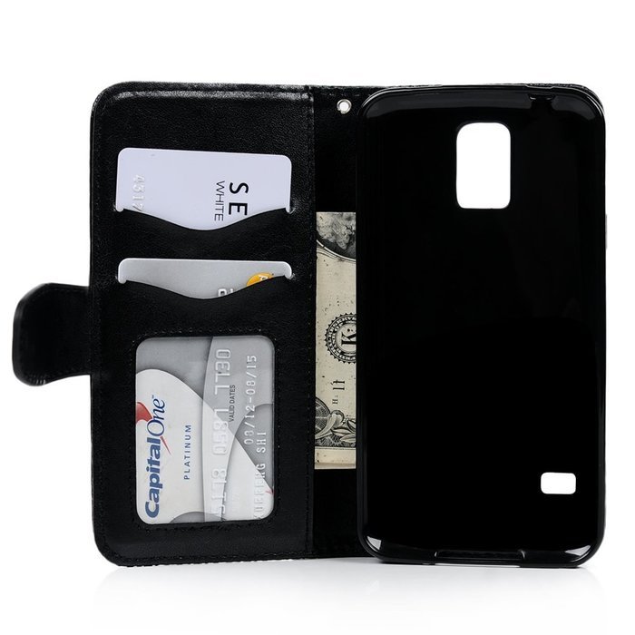 S5 Case,Samsung Galaxy S5 Case (I9600) - Wallet Embossed Totem Flower Design Folio Flip PU Leather with Stand... N23