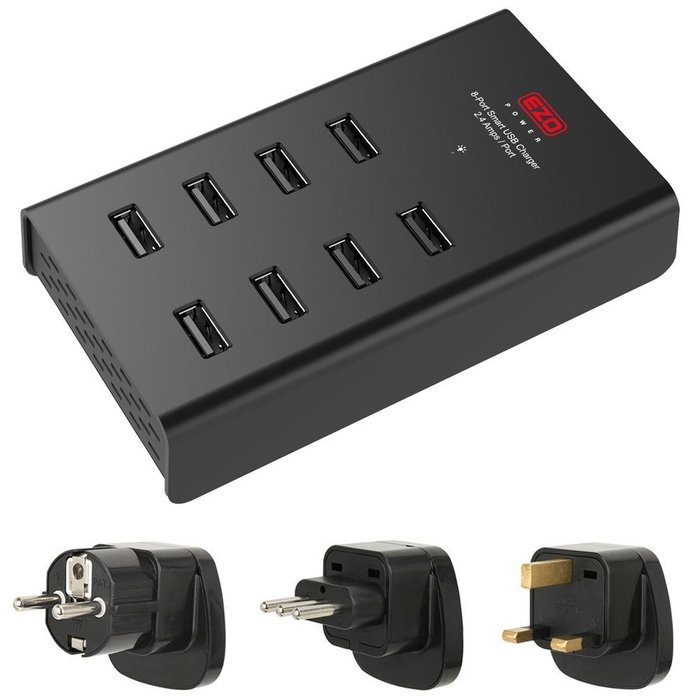 EZOPower International 8-Port 96W 19.2A Smart USB Desktop Charger Station with 2.4A output each with 3 International... N6