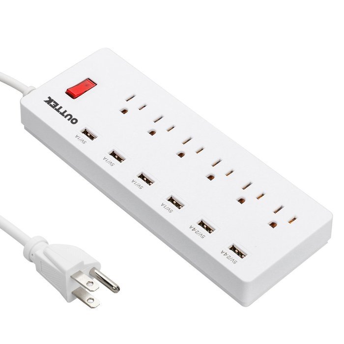 [New] Outtek 6-Outlet Fireproof Surge Protector 1625W/13A with 6 USB Ports (5V/2.4A*2 and 5V/1A*4) Charging Station... N13