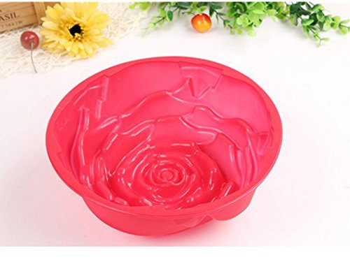 Luniquz 9" Rose Flower Cake Mold Non-stick Silicone Baking Mould -Red