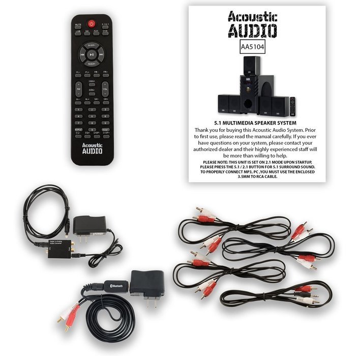 Acoustic Audio AA5104 600 Watt 5.1 Home Theater Speaker System with Bluetooth and Optical Input AA5104BD