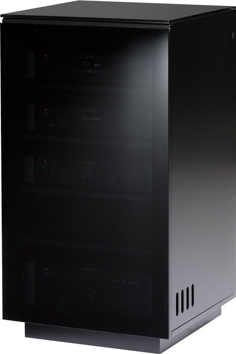 BDI Mirage 8224 Double Wide Entertainment Cabinet, Satin Black with Black Glass Top N5