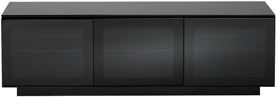 BDI Mirage 8224 Double Wide Entertainment Cabinet, Satin Black with Black Glass Top N7