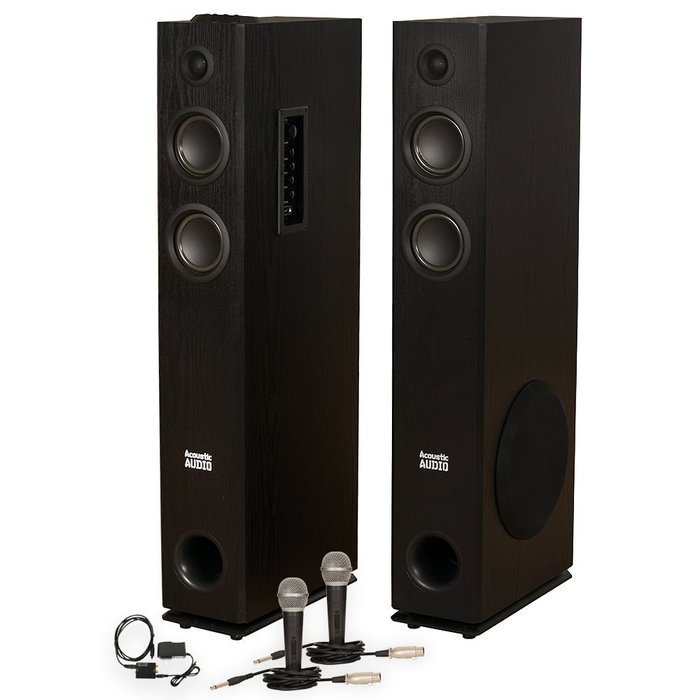 Acoustic Audio TSi300 Bluetooth Powered Floorstanding Tower Multimedia Speakers with Optical Input and Mics TSi300DM2 N3