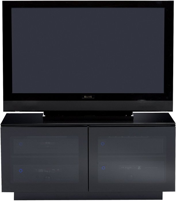 BDI Mirage 8224 Double Wide Entertainment Cabinet, Satin Black with Black Glass Top N8