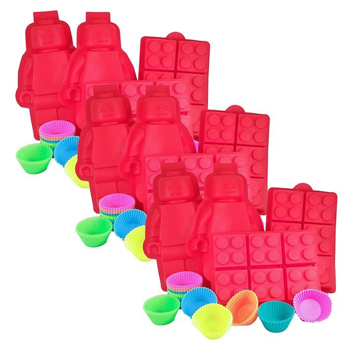 Large Silicone Minifigure + Brick Ice Cube Tray, Jello, Gummy Candy & Cupcake Baking Mold for Lego Lovers (3 Sets...