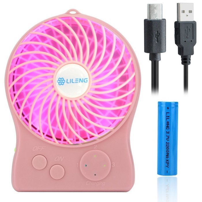 iKKEGOL Mini Portable Wireless Rechargeable Super Strong Wind Fluorescence Cooling Desk Fan - 3 Mode Wind Speed... N43