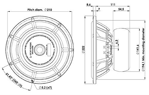 Scan-Speak Revelator 22W/8851T-00 8" Paper Cone Woofer, 8 ohm