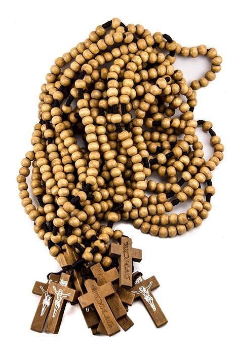 Dozen Catholic Praying Rosary Jesus Crucifix Jerusalem Olive Wood Beads 12.4"