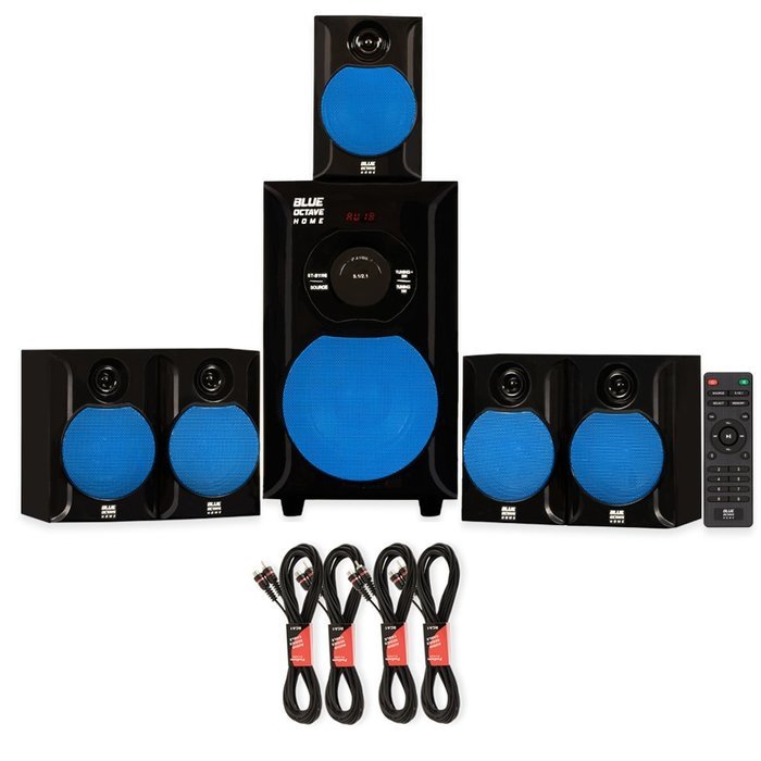 Blue Octave B51 Home Theater 5.1 Powered FM Speaker System with USB / SD and 4 Extension Cables