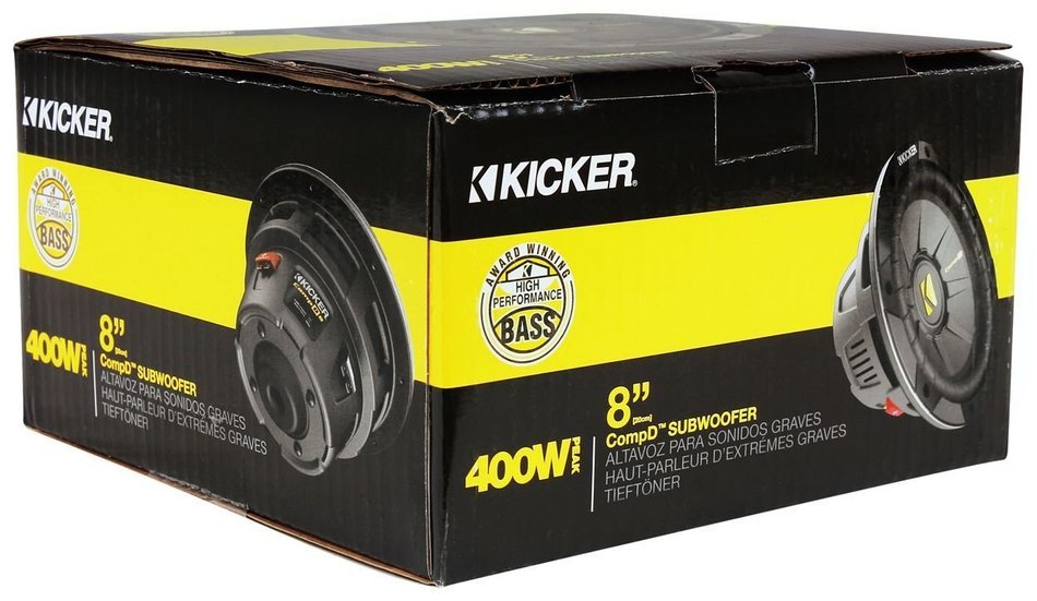 Kicker 40CWD84 CompD 8" 400W 4-Ohm DVC Car Audio Subwoofer+Sealed Sub Enclosure N6