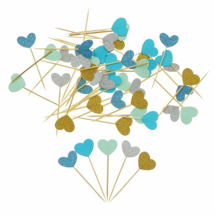 Bilipala Funny Hearts Cake Decorations Toppers Picks for Wedding and Baby Birthday, 50 Counting N3