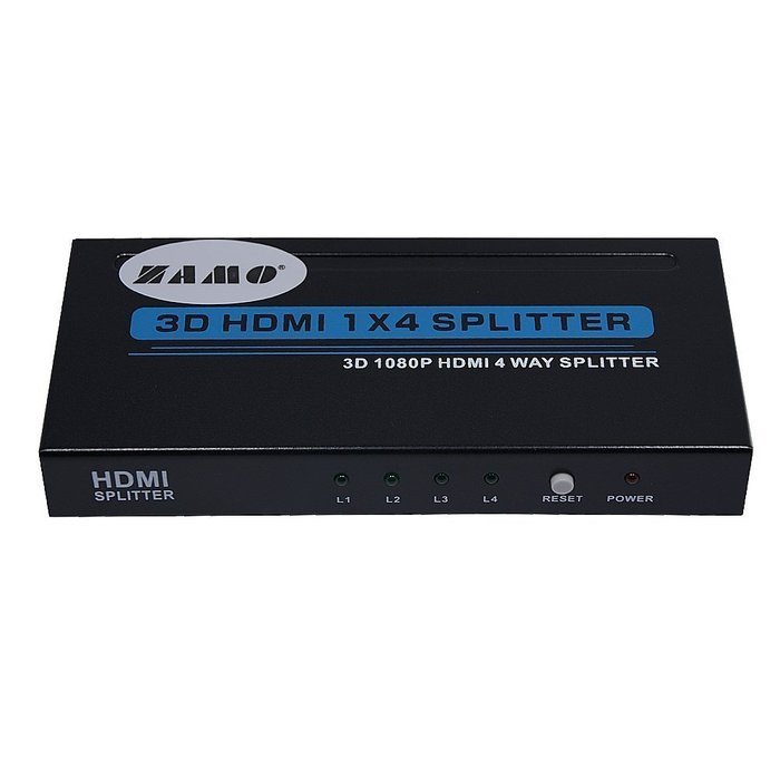 ZAMO 1x4 4 Ports Hdmi Powered Splitter for Full Hd 1080p & 3d Support (One Input to Four Outputs) N25
