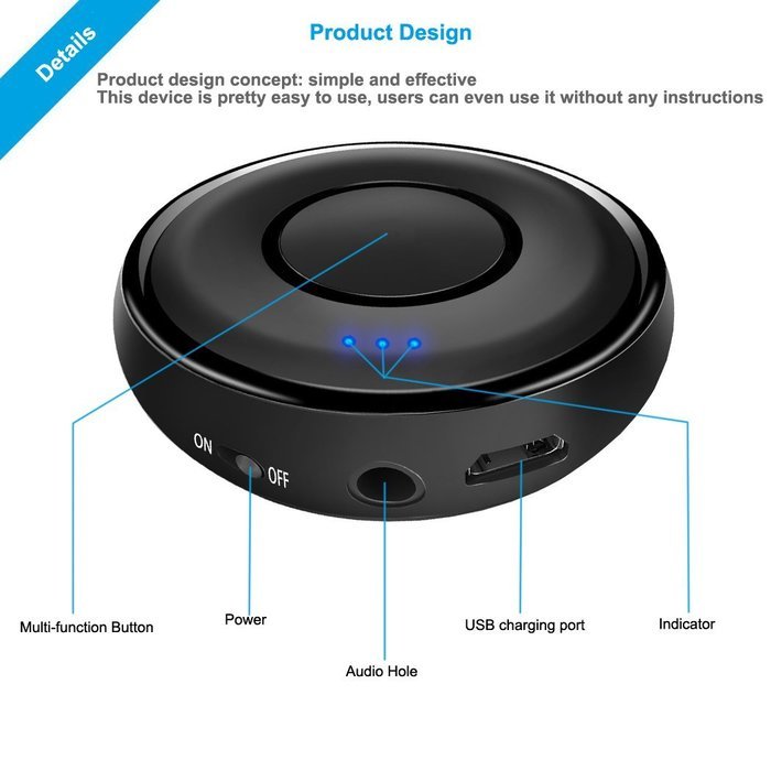 Bluetooth Audio Receiver , Wireless Bluetooth Adapter Music Receiver - Low Latency & Long Range Bluetooth 4.1... N2