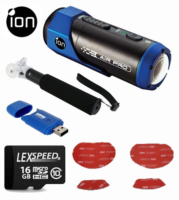 iON AIR PRO WIFI Full HD Sports Action Camcorder + iON Board Kit Adhesives + 16GB (10) Card + Card Reader + Mono...