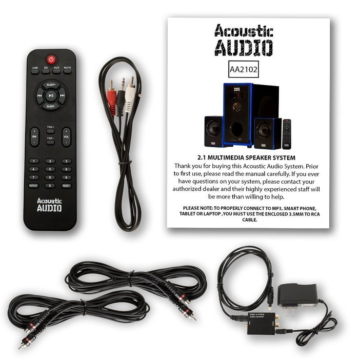 Acoustic Audio AA2102 Home 2.1 Speaker System with Optical Input and 2 Extension Cables for Multimedia