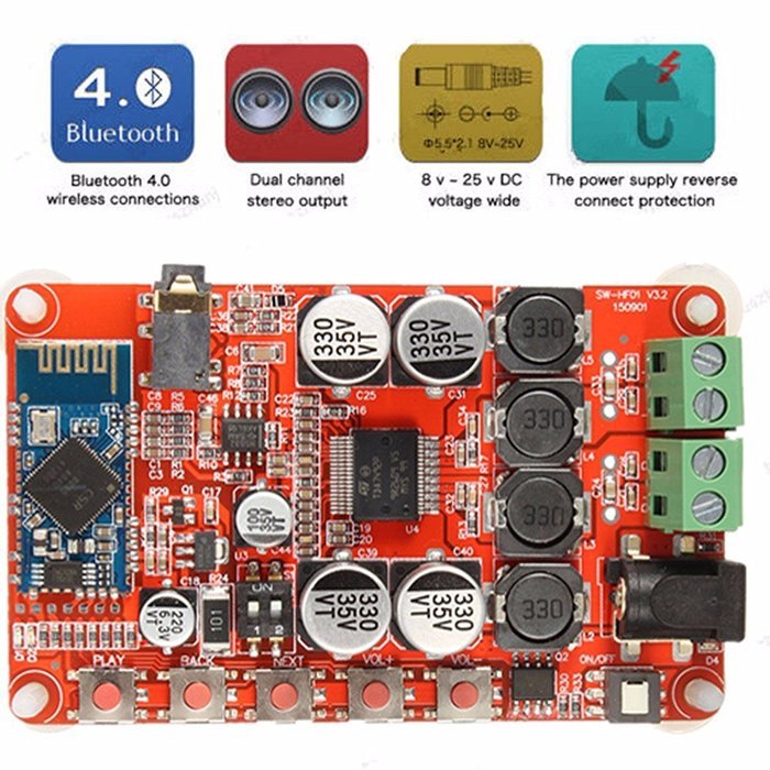 INSMA TDA7492P 50W+50W Dual Channel Wireless Bluetooth 4.0 Audio Receiver Digital Amplifier Board with 3.5mm Plug... N4