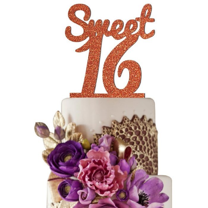 Sugar Yeti Made In USA Birthday Cake Topper Sweet 16 #4 Purple Mirror N11