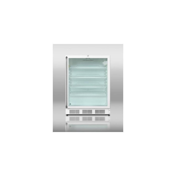 Summit SCR600LSHADA: ADA compliant, commercially approved glass door beverage center with white cabinet, full-length... N4